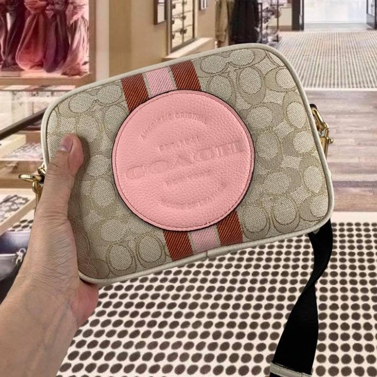 Mini dempsey camera bag in signature jacquard with stripe and coach patch top