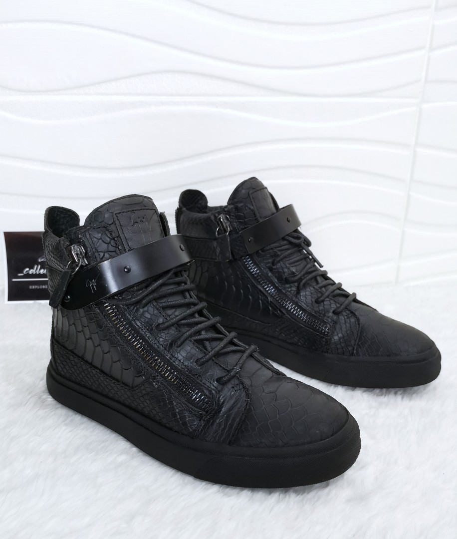 Giuseppe Zanotti Homme Men s Black Croc Embossed High top Leather