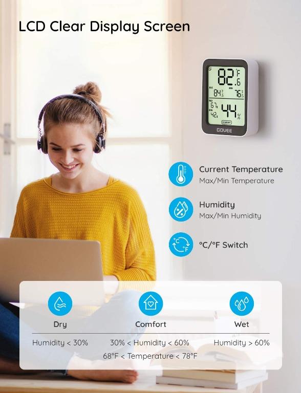 Govee Bluetooth Digital Hygrometer Indoor Thermometer, Room Humidity and Temperature Sensor