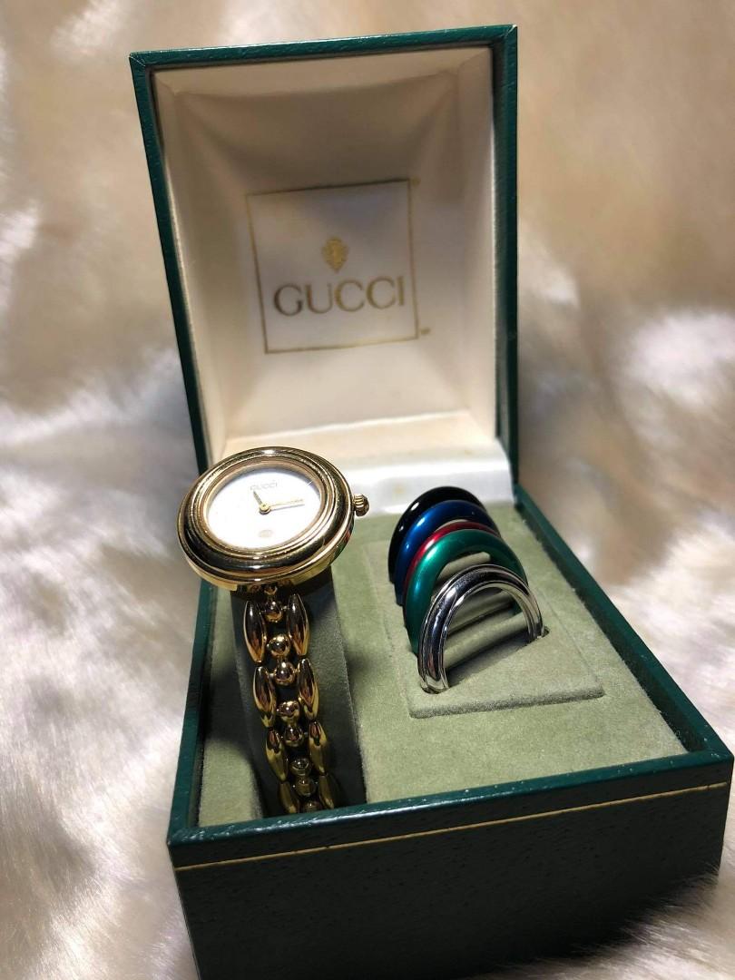 Gucci 1100 L 18K Gold Plated Women s Interchangeable Bezel Watch 26 mm