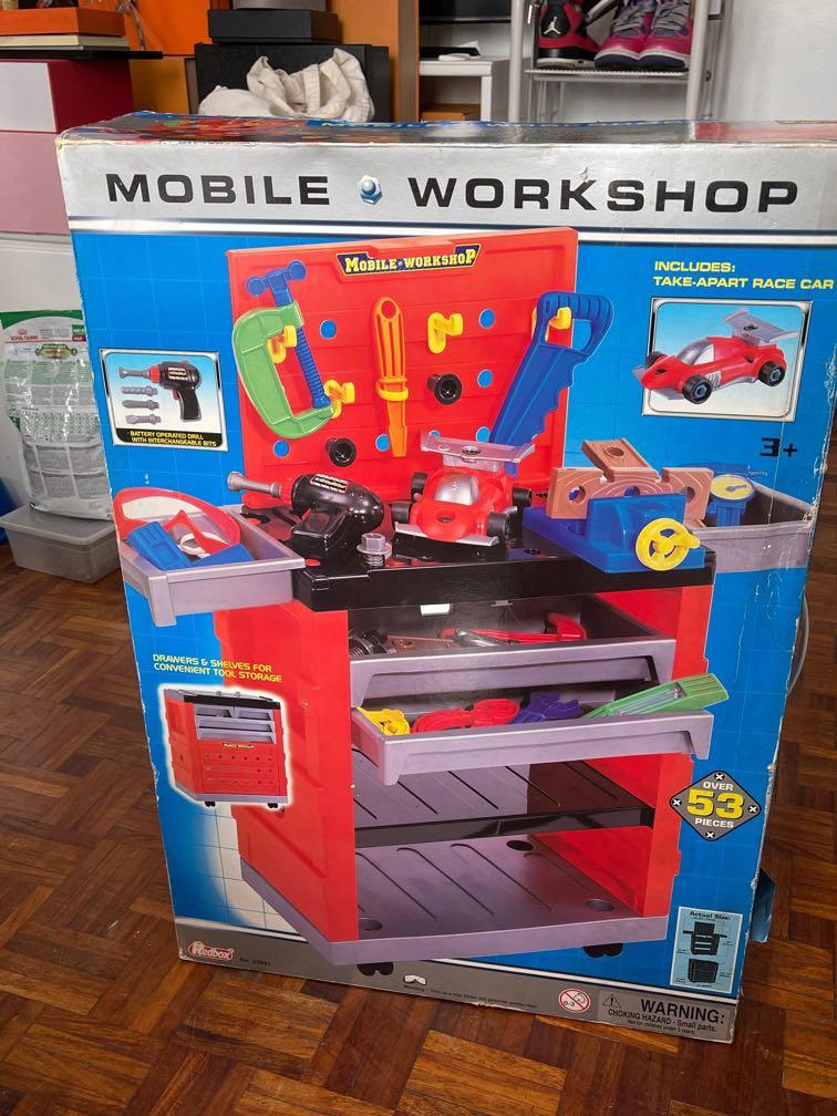 REDBOX MOBILE WORKSHOP (Category: Construction Tools & Equipment) located in Manila. Submitted by eb.declutters (Listing ID 1114798355, Image 2). Description: Over 53 pieces W/ drawers and shelves for storage of tools Contains: 1 power drill 1 vice 1 hammer 1 c clamp 1 dial calliper 1 wrench 1 screwdriver 1 pliers 1 goggles 1 level ruler 1 square ruler 1 hack saw 3 wood pieces 3 bits 2 round holders 8 hooks 5 nails 10 screws 10 nuts Brand new & n