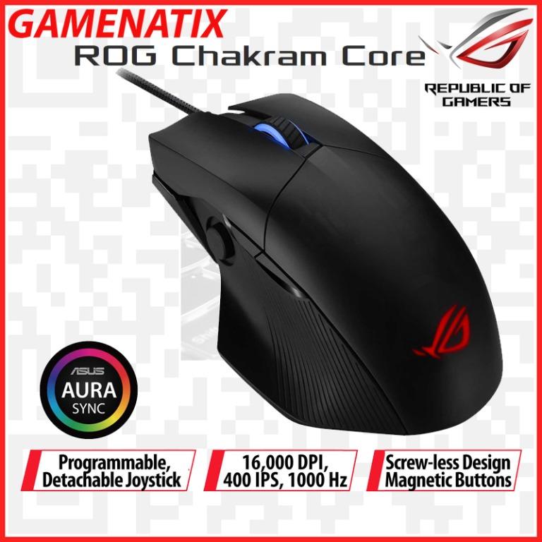 Rog Chakram Core Gaming Mouse Featuring Programmable Joystick Advanced Dpi Sensor Push Fit Switch Sockets Design Adjustable Weight Stealth Instant Screenshot And Aura Sync Lighting Computers Tech Parts Accessories Mouse