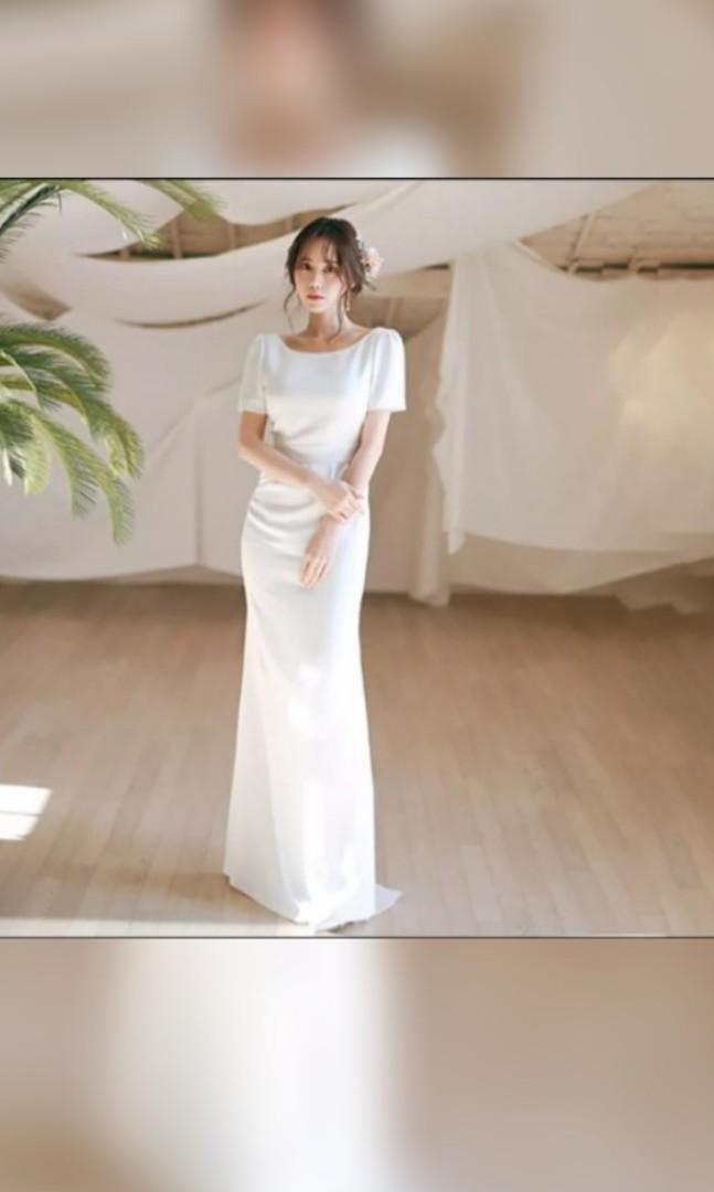 One-shoulder satin wedding dress bride new Hepburn small man Qi simple  Korean Slim was thin | Wish