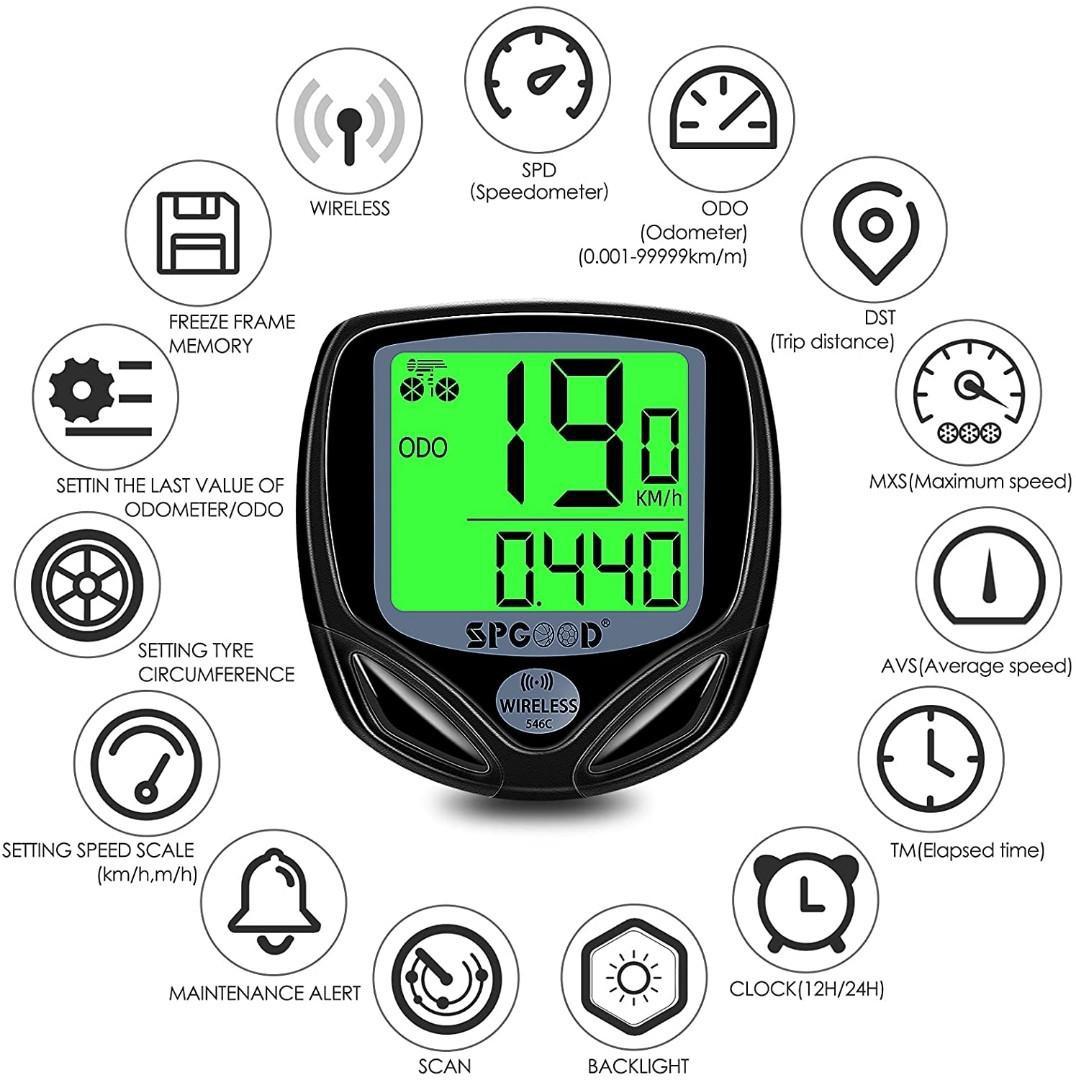 SPGOOD Bike computer wireless 16 functions waterproof LCD speed bike