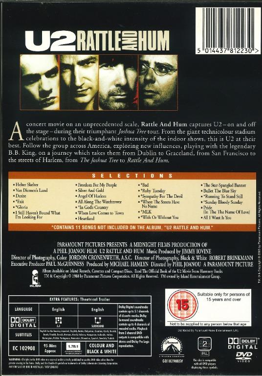 U2 Rattle and Hum (1988) DVD, 興趣及遊戲, 音樂、樂器& 配件, 音樂與