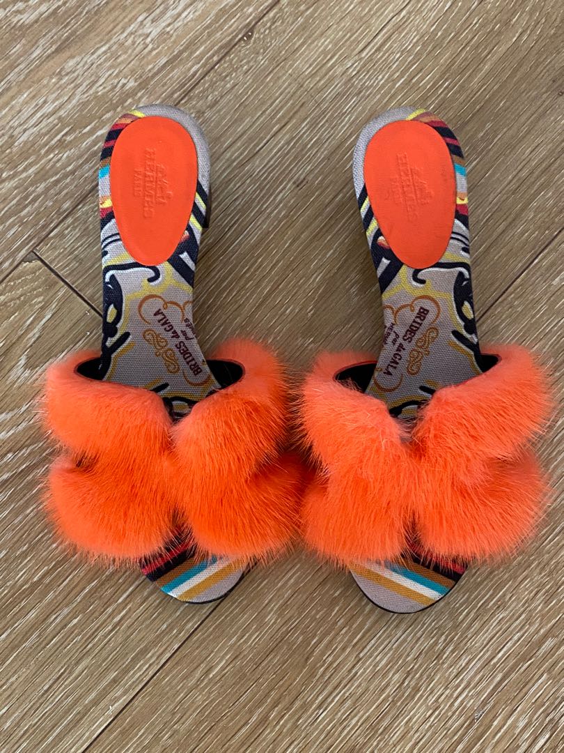 Used Hermés Sandals Oran Mink in Orange, Women's Fashion, Footwear, Heels  on Carousell