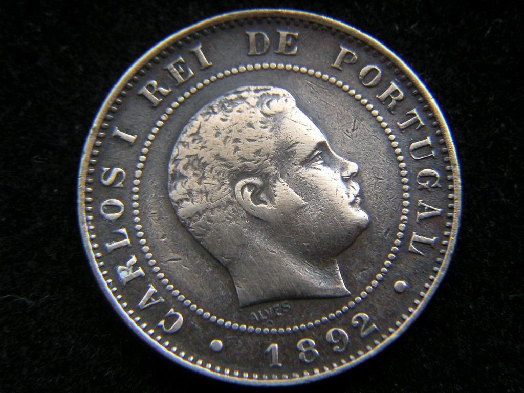 銅幣-1892年葡萄牙帝國(Kingdom of Portugal)葡皇加路士一世像10厘士(Reis)銅幣, 興趣及遊戲, 玩具& 遊戲類-  Carousell
