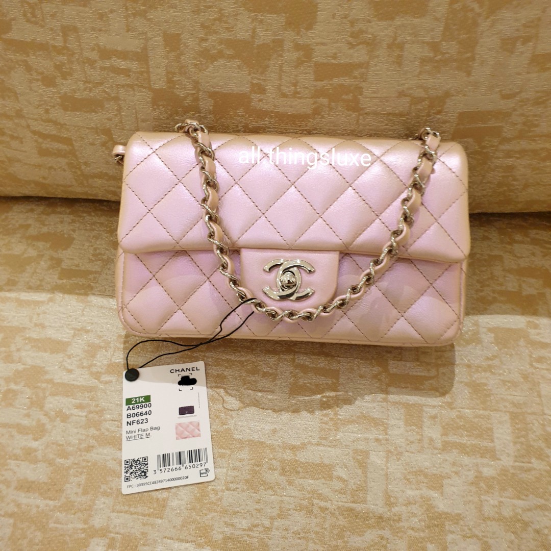 21K Chanel Mini Rectangular Iridescent Pink & Blue Calfskin SHW, Women's  Fashion, Bags & Wallets, Shoulder Bags on Carousell