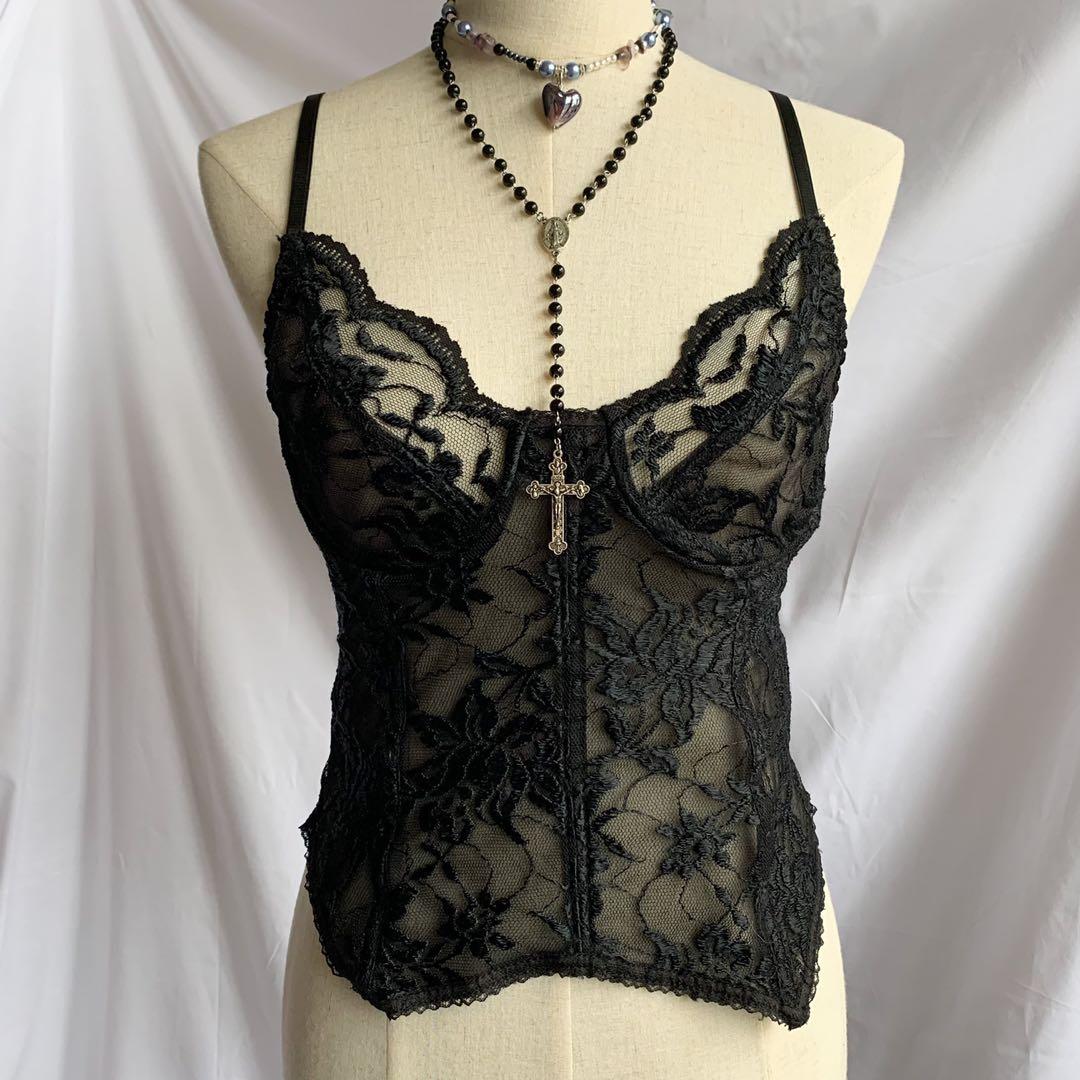 80s Black Lace Corset by Colesce Collection (36B), Women's Fashion, Tops,  Blouses on Carousell