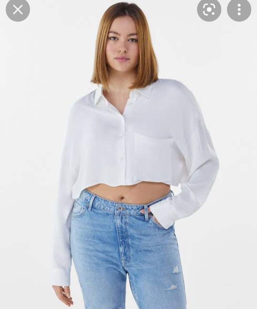 Berskha Cropped satin shirt with pocket 