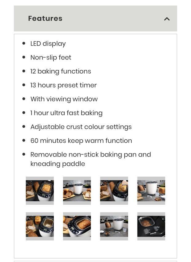 Bread Maker Mayer (Category: Other Home Appliances) located in Singapore. Submitted by bohyuneee (Listing ID 1114935409, Image 4). Description: Only used a few times. Still under warranty. Pick up from Tanjong Rhu..