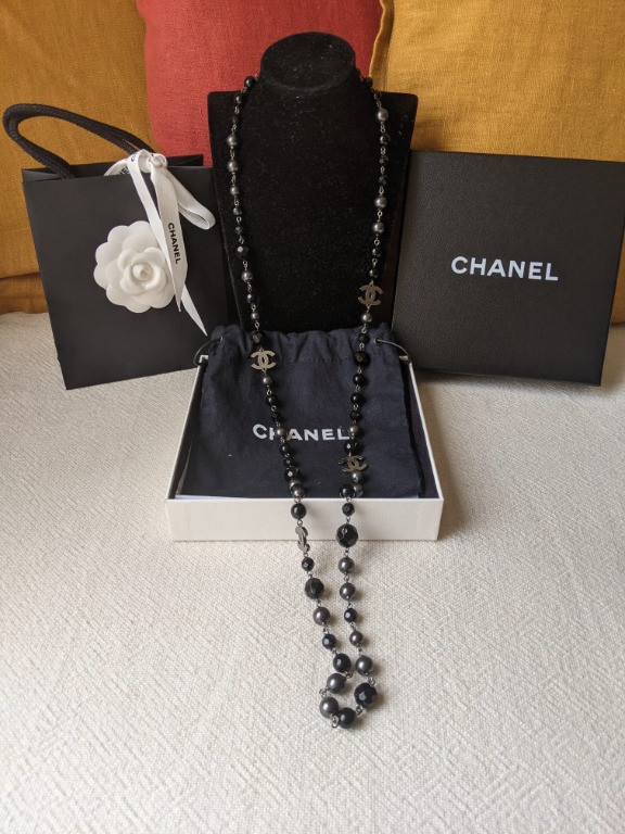Chanel CC Long Black Pearl Necklace Women s Fashion Jewelry