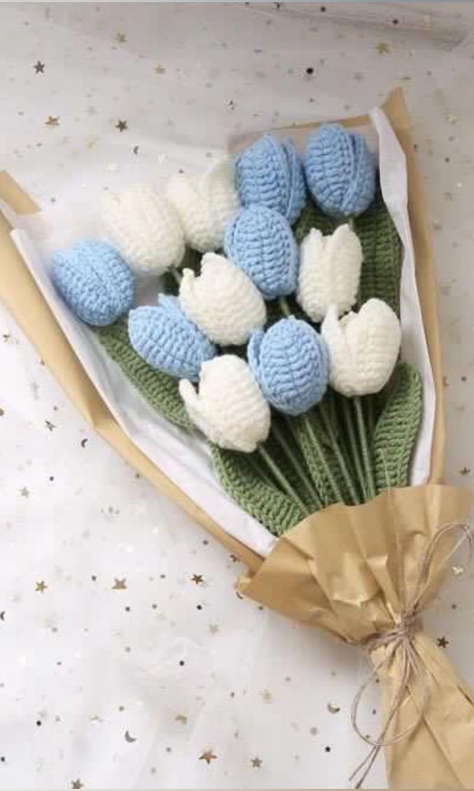 Best Crochet Tulip Mixed Flower Bouquet with Crochet Lucky Star, Available  in Light Blue – Lenstudio Crochet
