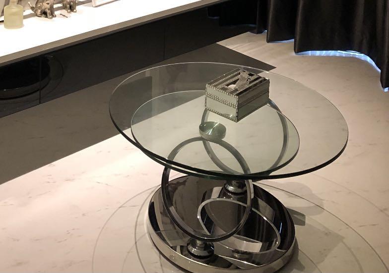 Double glass coffee table in chrome (expandable), Furniture & Home