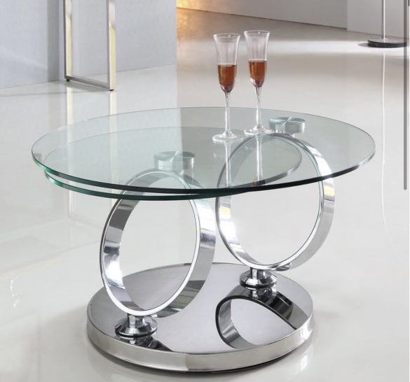 Double glass coffee table in chrome (expandable), Furniture & Home