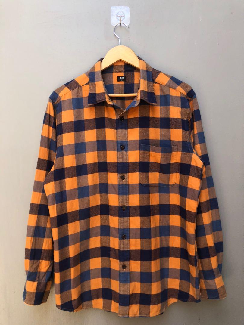 Flannel Uniqlo Orange Biru Second 
