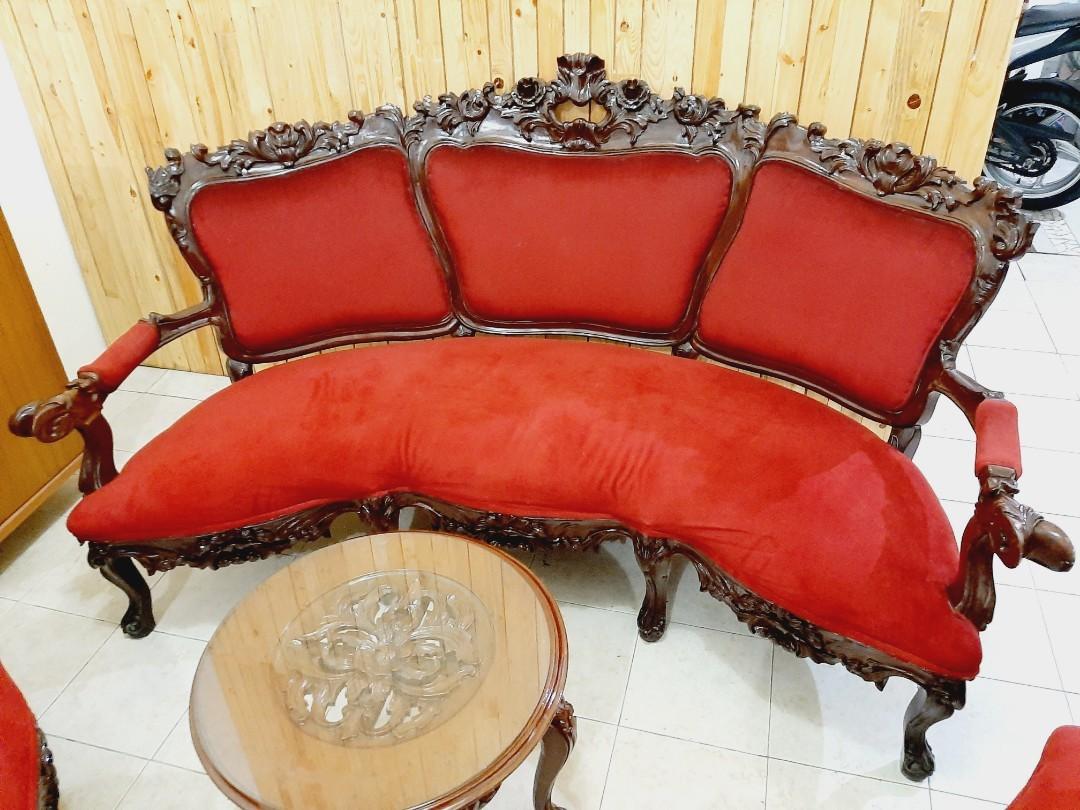 Kursi Tamu Kayu Jati Sofa Set Bangku Tua Ruang Seat 3111 Ukir Antik