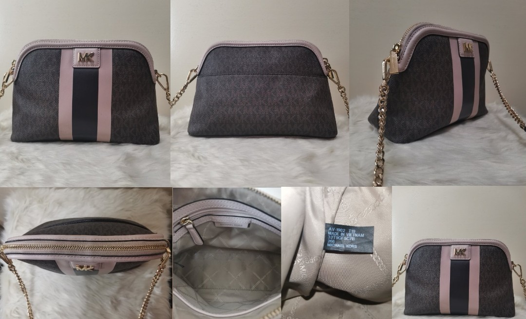 Michael kors Large Logo stripe Dome Crossbody Bag, Luxury, Bags