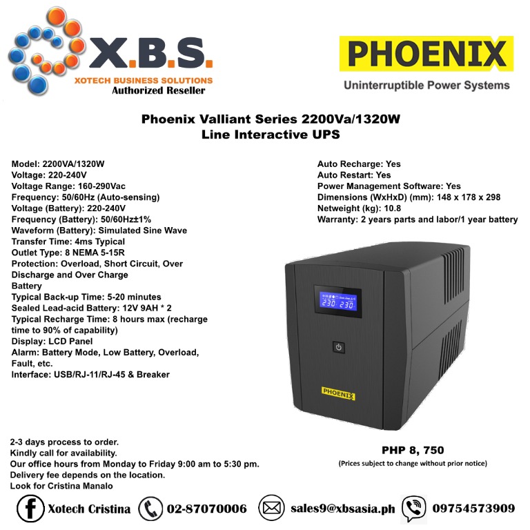 Phoenix Valliant Series 2200Va/1320W Line Interactive UPS, Computers