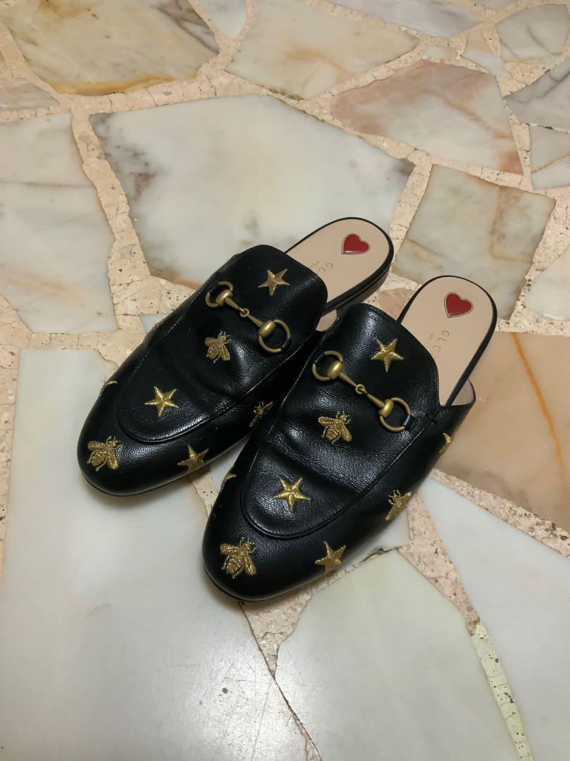 Gucci princetown embroidered leather slipper online