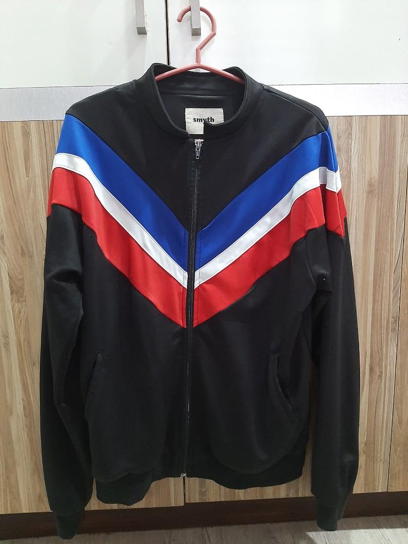 Blue jacket hotsell with red stripes