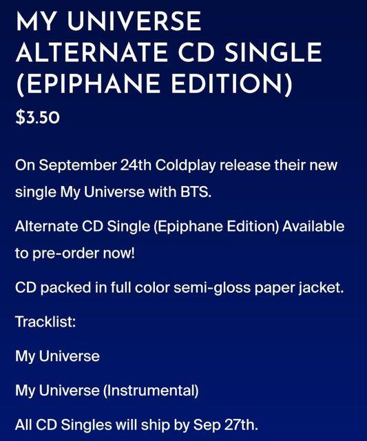 [SECURED] BTS x Coldplay My Univetse Alternate CD Single (Epiphane ...