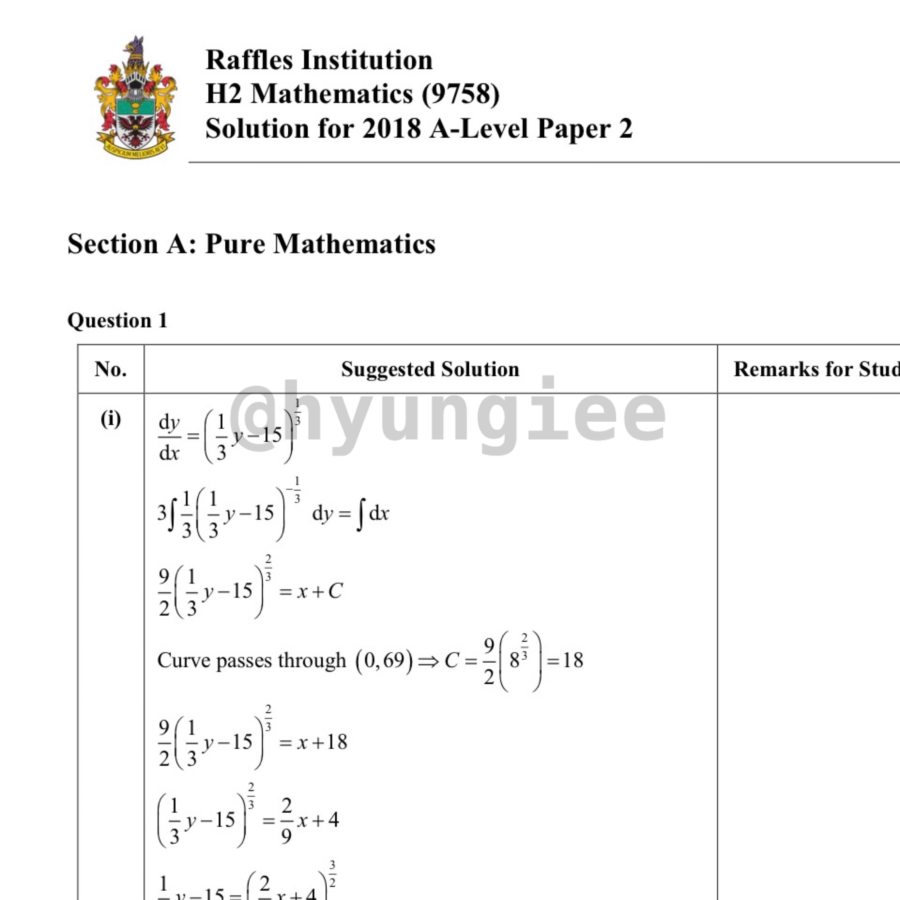 Jc Math Level H1 TYS Solutions HCI HCJC Hwachong RI RJC VJC EJC RVHS SAJC NYJC JC PCME ...