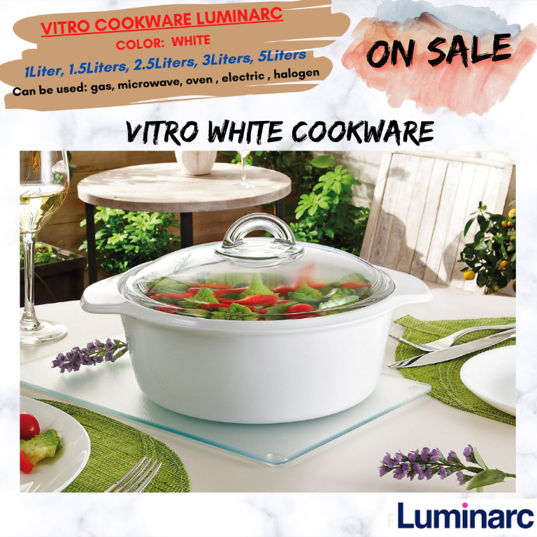 Vitro White Cookware Luminarc safe for gas, microwave, oven, electric