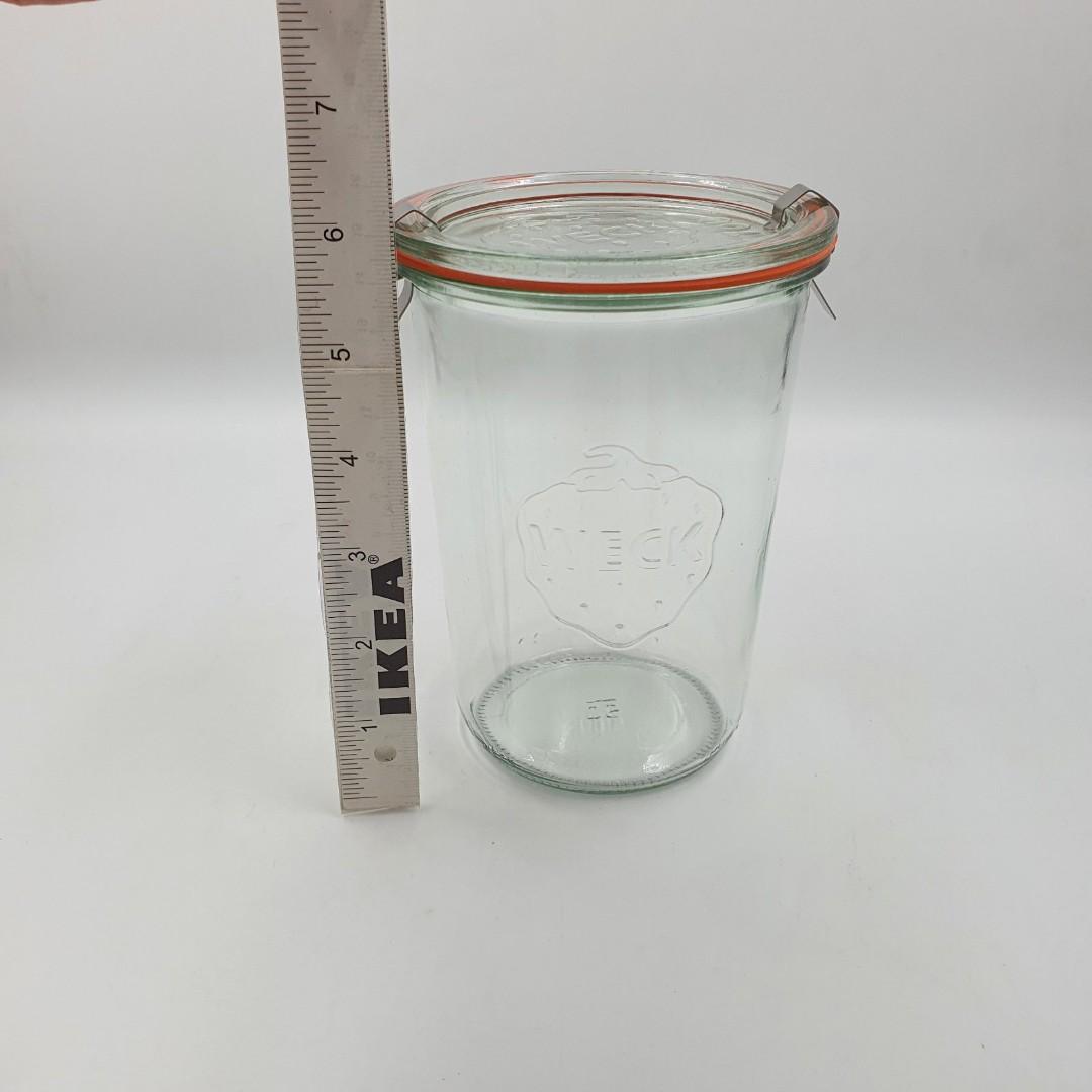 WECK jars Made in Germany (Category: Water Bottles & Tumblers) located in Quezon City. Submitted by bits-n-bobs (Listing ID 1115082883, Image 2). Description: WECK classic style distinctive glass jar embossed with Weck's famous strawberry logo. Great for so many uses, including feeding your starter and preparing levain. Weck 900 Tall Mold Jar – 200ml (1/5 liters) Height: 3 1/2" Opening: 3 1/8" (P499) Weck 743 Mold Jar - 750ml (3/4 liters) Height: