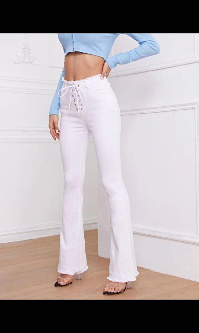 White high waisted bell bottoms on sale