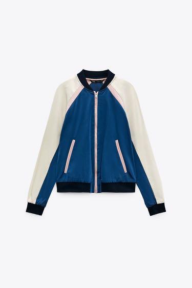 White and deals blue bomber jacket