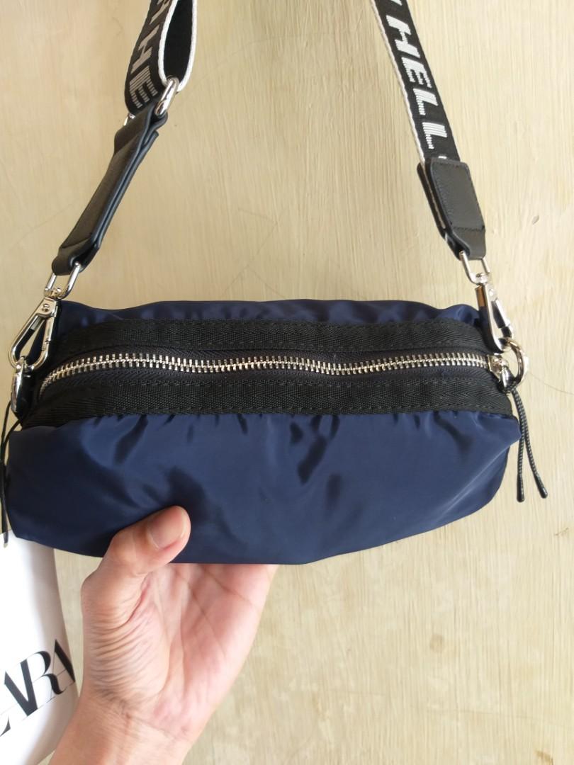 Zara NYLON CROSSBODY BAG WITH SLOGAN, Fesyen Wanita, Tas & Dompet di