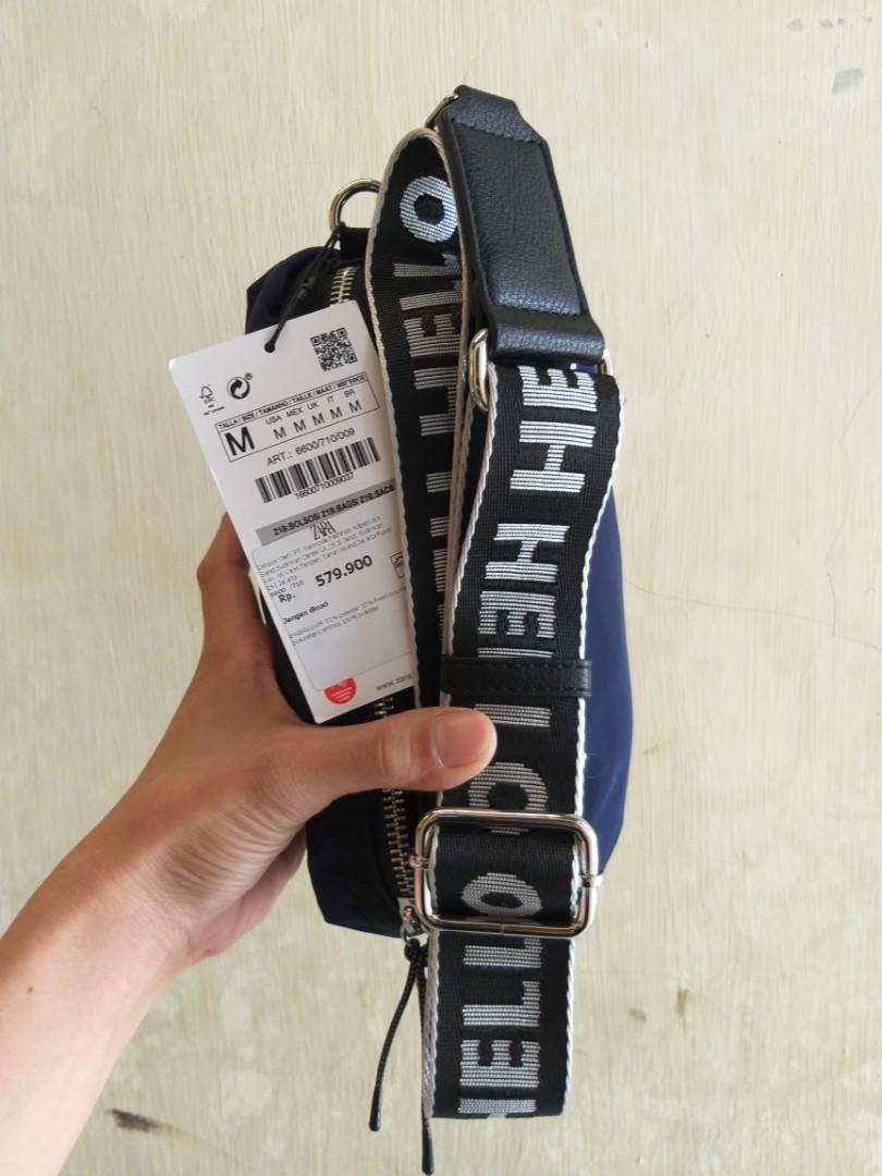 Zara NYLON CROSSBODY BAG WITH SLOGAN, Fesyen Wanita, Tas & Dompet di