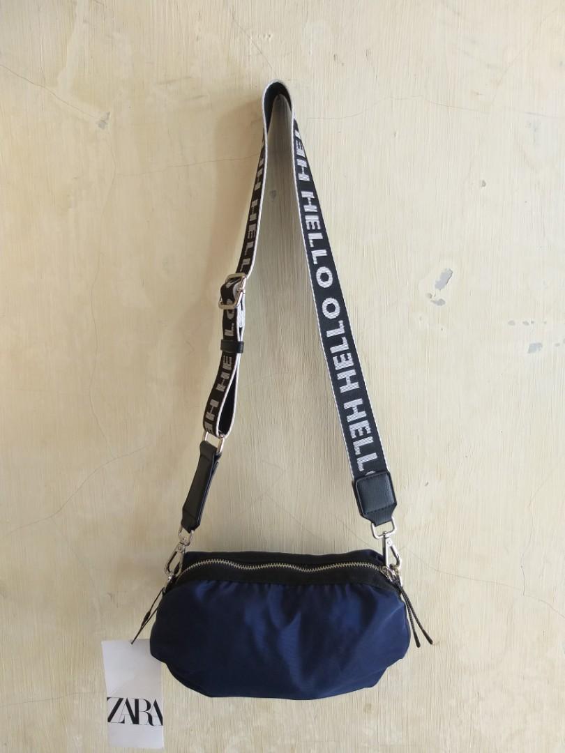 Zara NYLON CROSSBODY BAG WITH SLOGAN, Fesyen Wanita, Tas & Dompet di