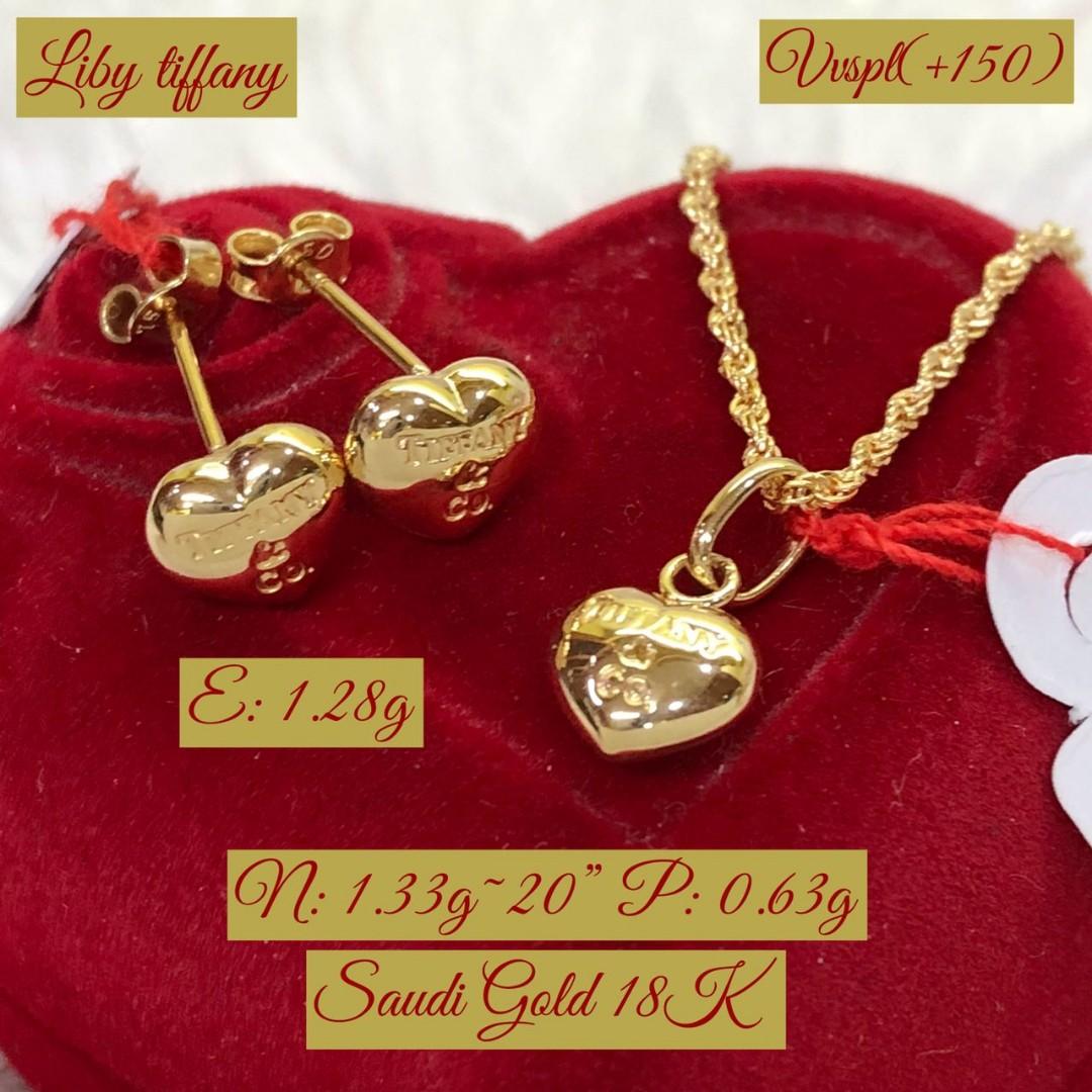 18K Saudi Gold Set Heart Necklace Earring 18