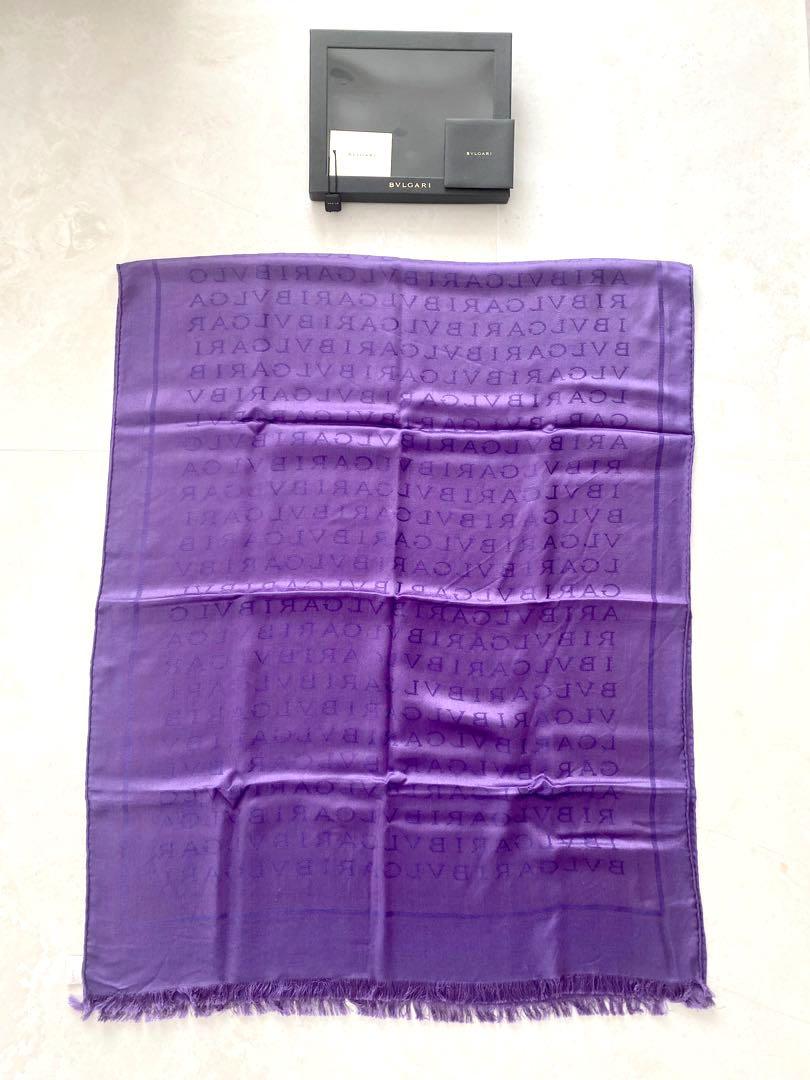 Bulgari Bvlgari Logomania Monogram 'Lettere Maxi Stole' Shawl purple silk  wool