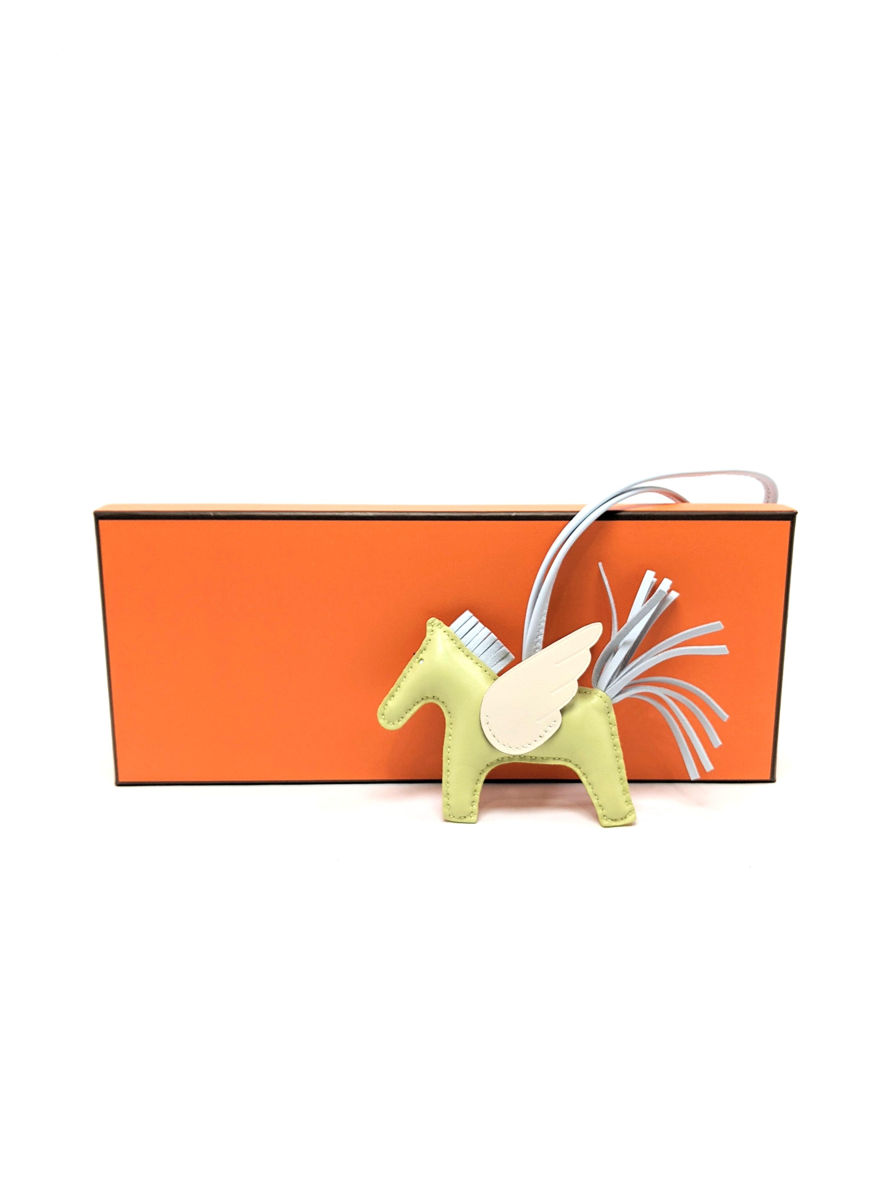 Hermes Rodeo Pegasus PM Charm In Jaune Bourgeon, Bleu Brume And