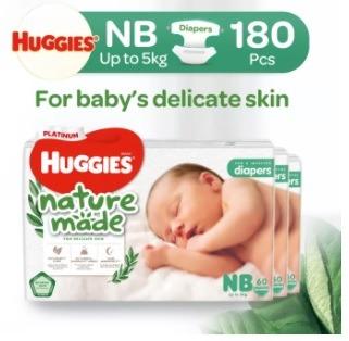 [Carton Deal] Huggies Platinum Naturemade Tape Diapers Newborn 60pcsx3 (180 pieces)
