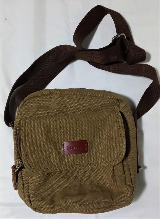 Muzee mens canvas light brown sling bag Men s Fashion Bags