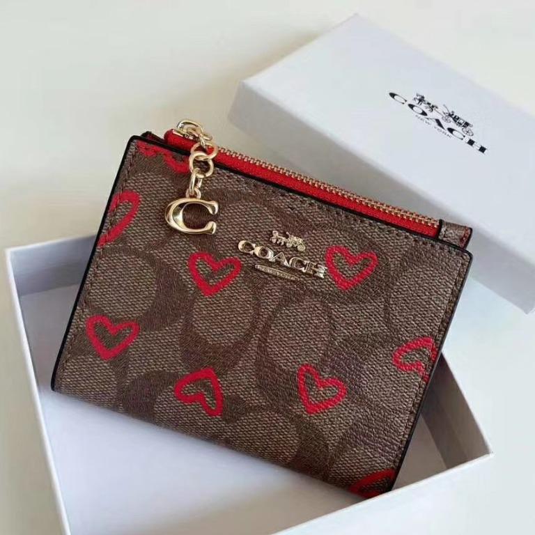New Coach Original Classic Love Design Collection Brown Wallet For Women Snap Card Case Short Wallet Women Zip Fold Purse