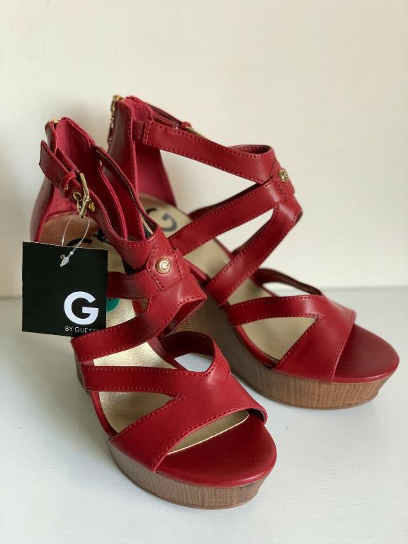 NEW GUESS RED PLATFORM WEDGE WEDGES SANDALS SHOES 7.5 38 SALE