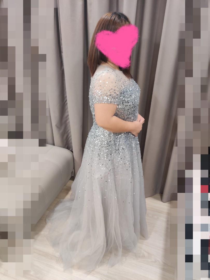 Plus Size Wedding Evening Gown Grey Flowy Women s Fashion Dresses Sets Evening dresses gowns on Carousell