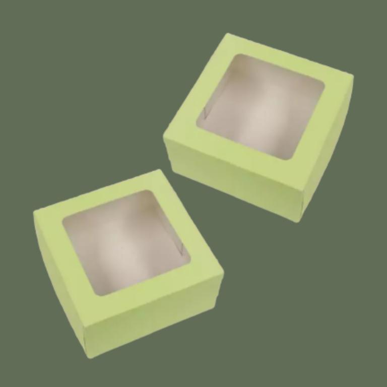 RM PASTRY CAKE BOX WITH WINDOW (4" X 4" X 2") (Category: Bakeware) located in Paranaque City. Submitted by sofiaflrs (Listing ID 1115188897, Image 1). Description: RM PASTRY CAKE BOX WITH WINDOW (4" X 4" X 2") Description: Size: 4" X 4" X 2" Color: Mint Green Price: ₱ 140.00 Original Price: ₱ 140.00 Quantity: 20 PCS Condition: 10/10; Brand New; Sealed (Plastic is opened but item is complete) RFS: Decluttering; Stocked; Not Used Notes: 1. All are 