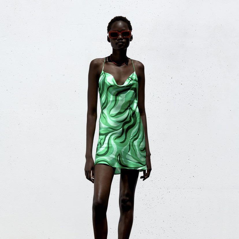 Zara green swirl mini slip dress, Women ...