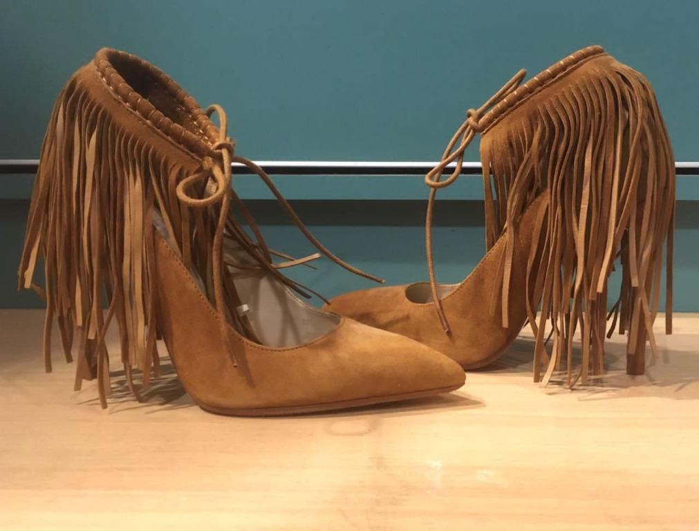 Zara ZARA Fringe Heels Brown Size 36 EU 5 US Women s Fashion Footwear Heels on Carousell