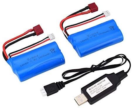 Rechargeable Lithium Battery 7.4V 1500mAh for WLtoys 4WD Rc Cars 12403  12401 12402 12404 12428 Spare Part Replacement with Battery Charger (12401