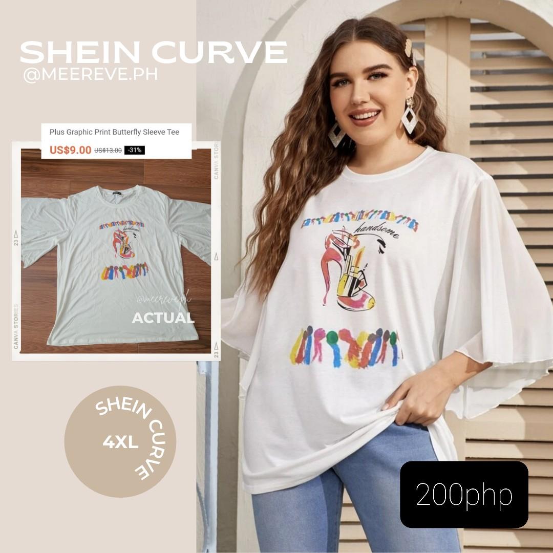 4xl| SHEIN Curve/Plus size Tee Graphic Print Butterfly Mesh Sleeves |  T-shirt