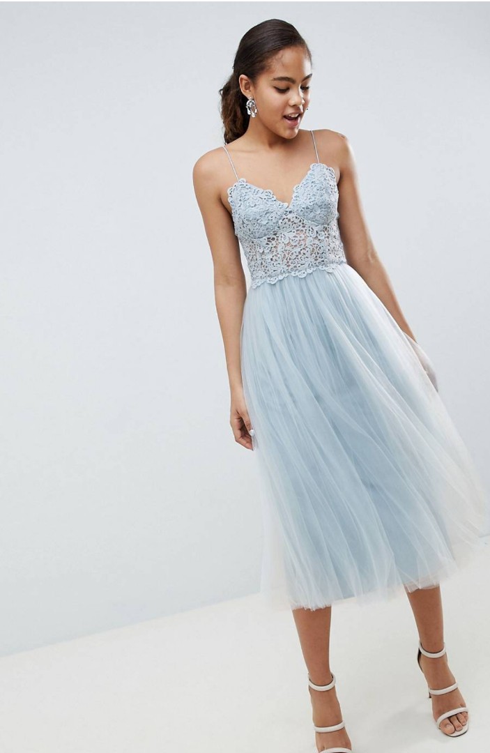 Asos design premium lace cami top tulle maxi deals dress