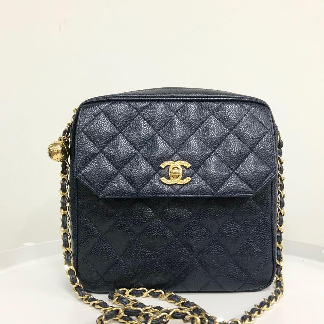 Authentic Chanel Navy Vintage Camera bag with Coco Crush Ball in Caviar and Gold  Hardware, Luxury, Bags & Wallets on Carousell