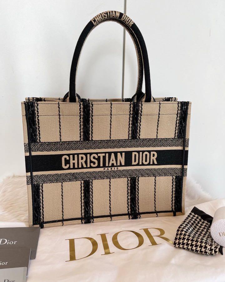 Authentic Christian Dior Book Tote Small Black And Beige Bayadère ...